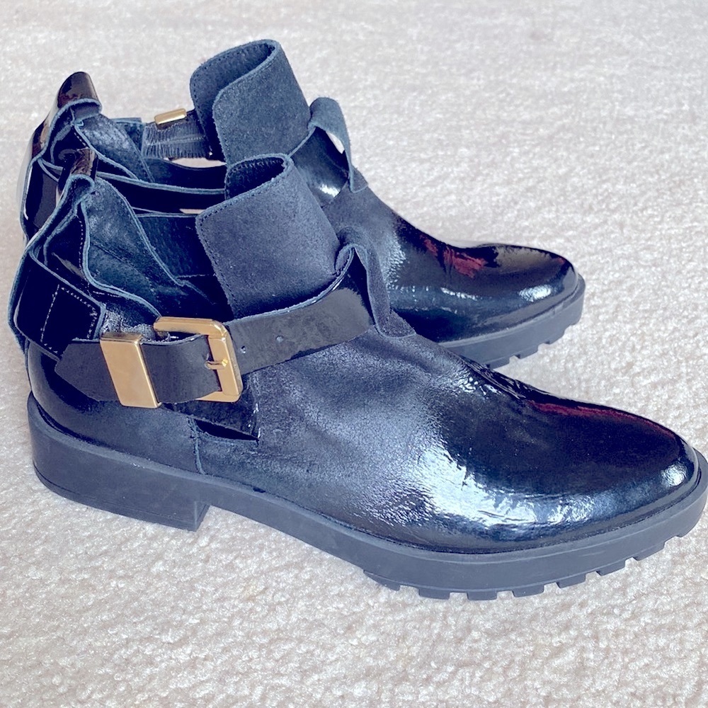 Miista Alex Black Leather Belt Strap Bootie 38 (8)